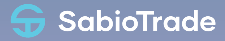 Sabiotrade written in white with the logo in blue to its left