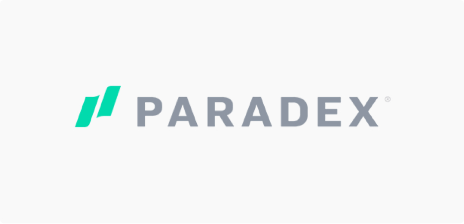Paradex logo in grey and green on white background