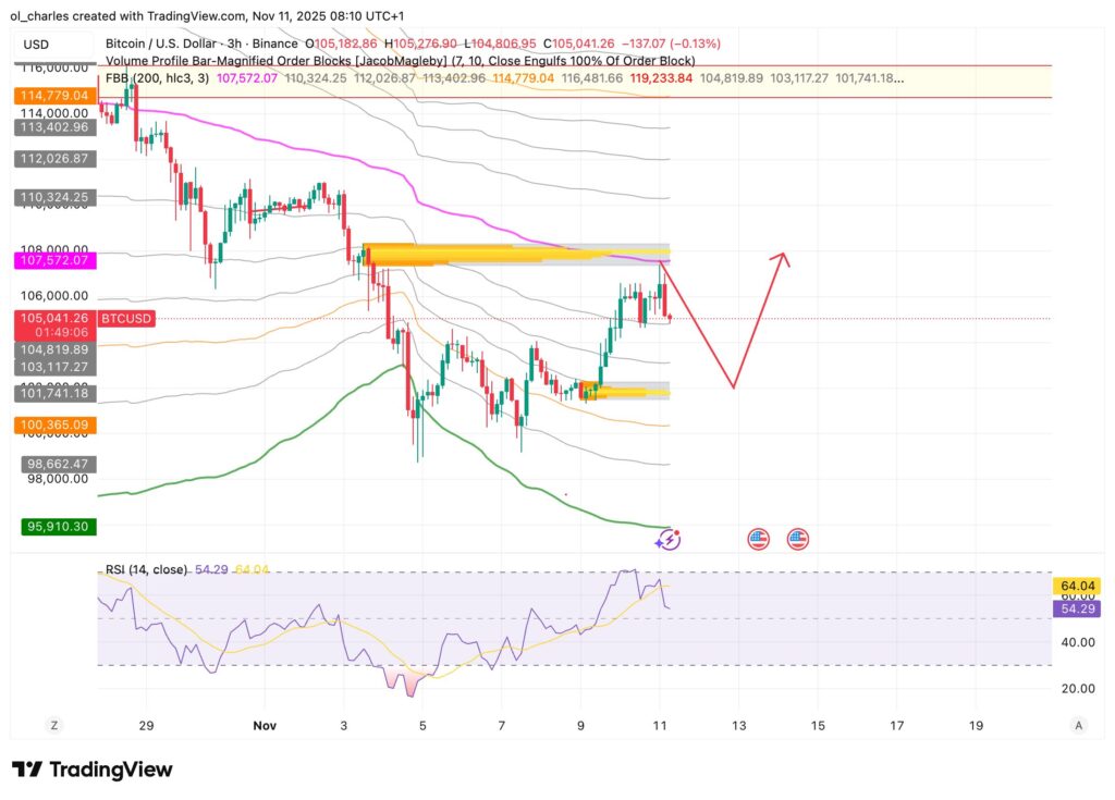 Bitcoin price chart in 3 hours with FBB and Order Block