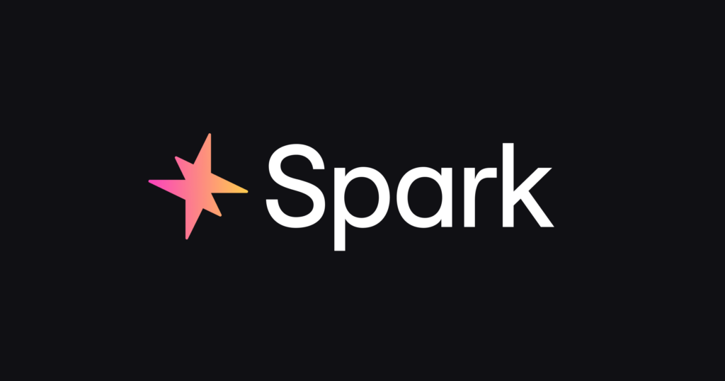 Spark protocol white logo pink orange logo on full black background