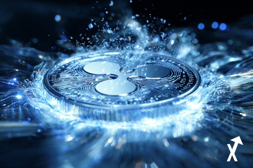 "Blue and white XRP coin"