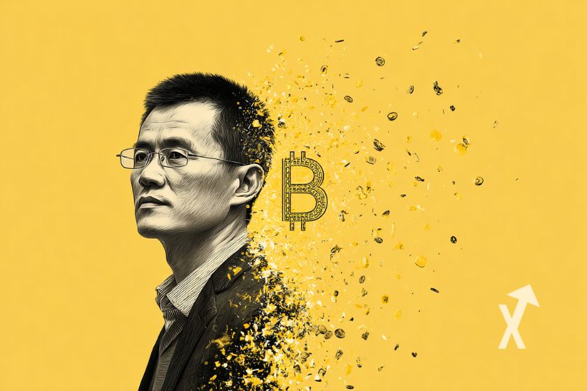 Bitcoin logo on yellow background.