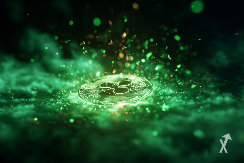 "Green XRP token exploding on ground"
