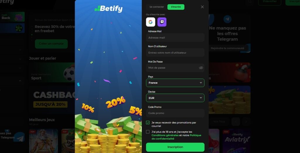 betify sign up
