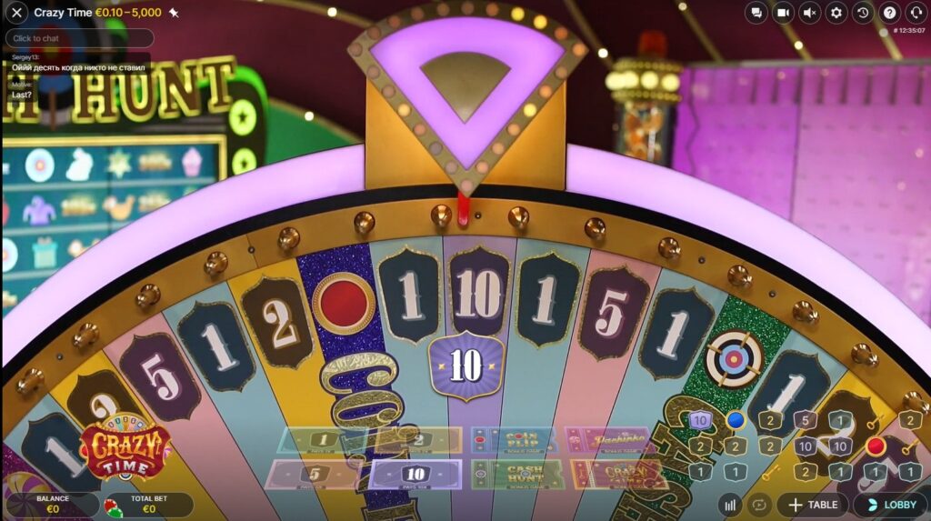 crazy time live wheel result