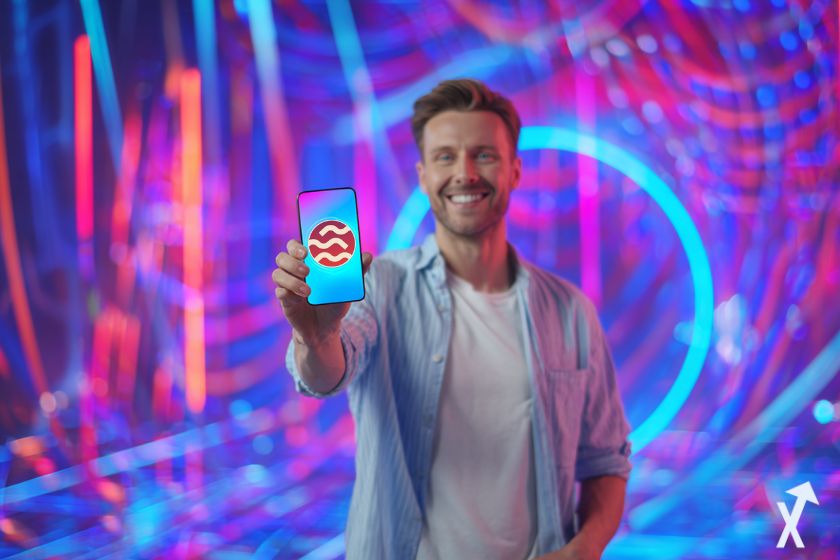 Man showing SEI logo on smartphone.