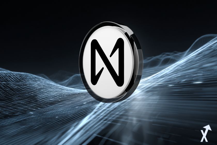 "Logo on black and white background in futuristic environment"