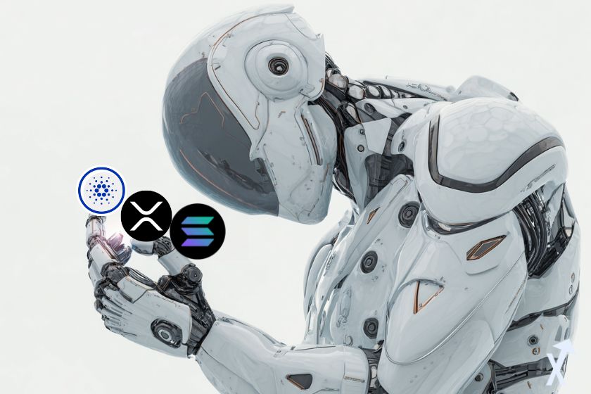 AI Deepseek robot analyzing XRP, Solana, Cardano.