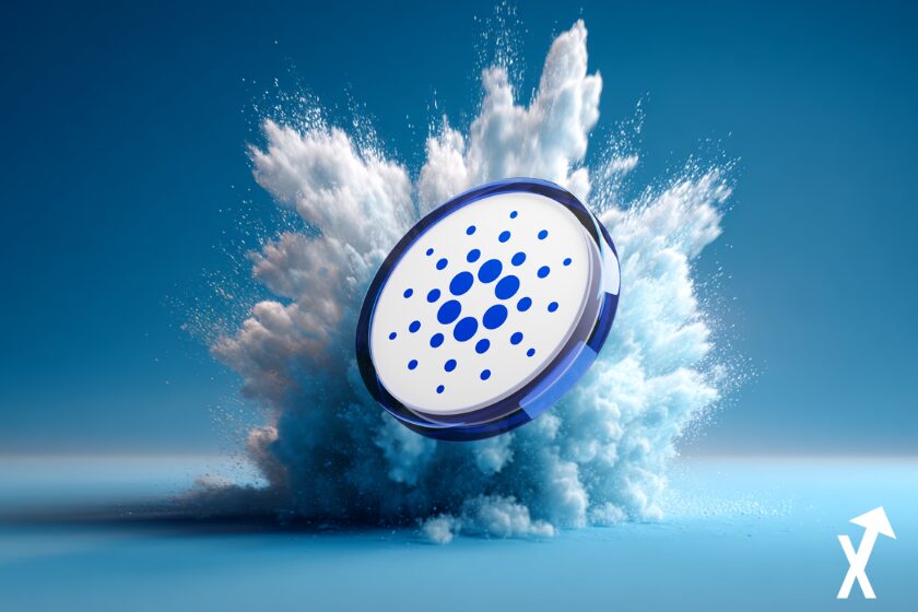 Blue and white Ada Cardano cryptocurrency.