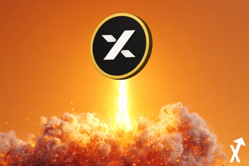"MYX coin on fiery explosive background"