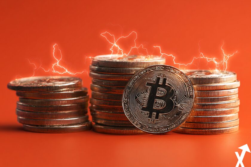 bitcoin et march&eacute; crypto qui brulent sur fond rouge orange electrique
