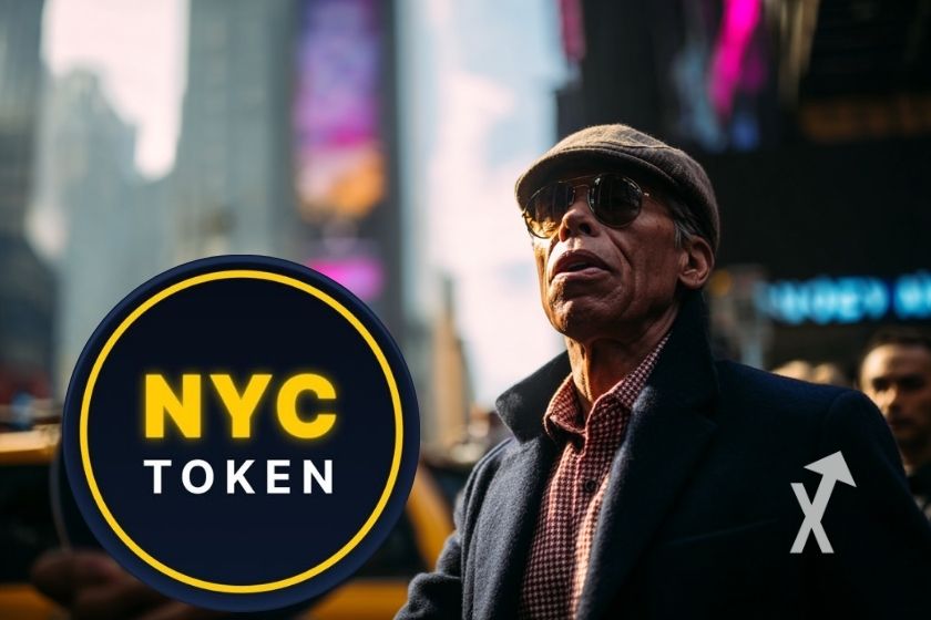 Eric adams dans les ures de New York et le logo du NYC Token