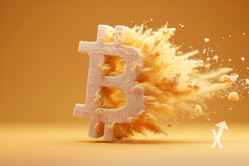 Bitcoin logo orange avec fum&eacute;e orange sur un fond orange