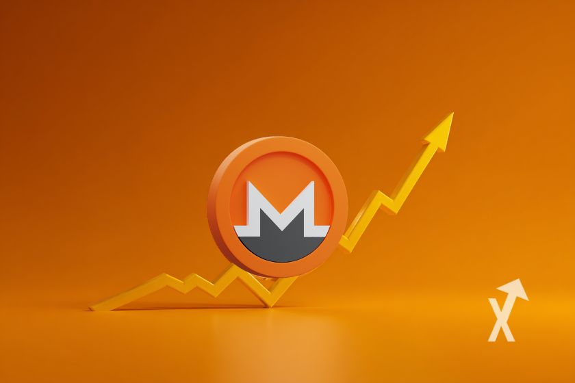 Coin monero sur fond orange avec trendline jaune