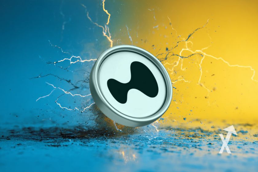 coin hype Hyperliquid sur un fond mi-jaune mi-bleu avec &eacute;lecricit&eacute;