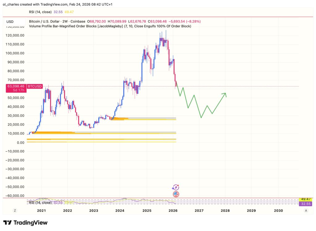 Bitcoin price chart over two weeks with order blocks