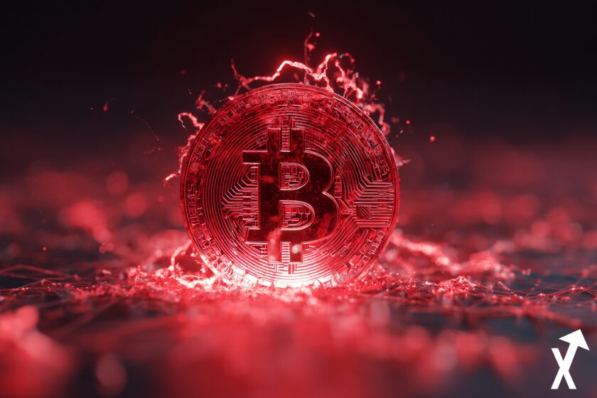 bitcoin coin rouge en alerte electrique et foudre autour