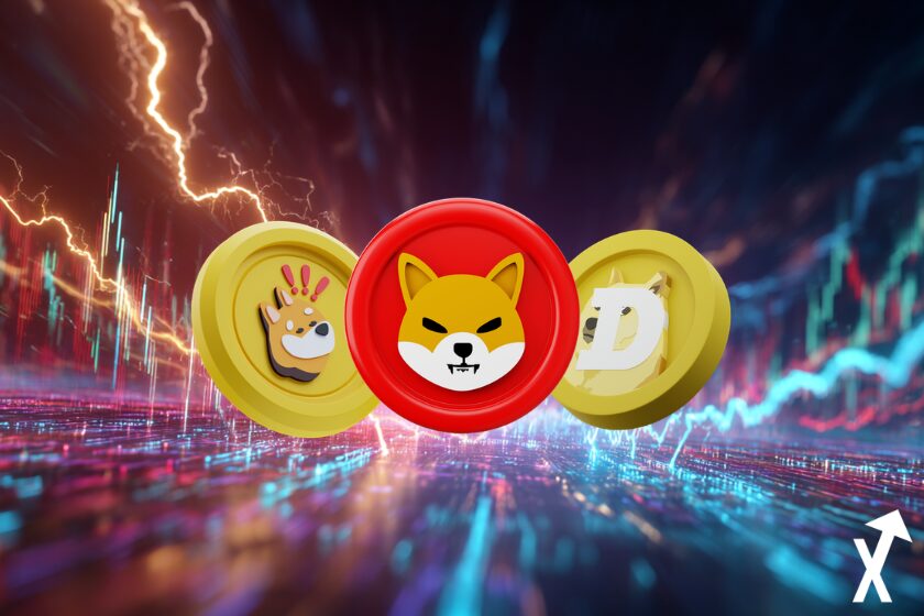 doge shiba bonk coins sur fond electrique multi colors