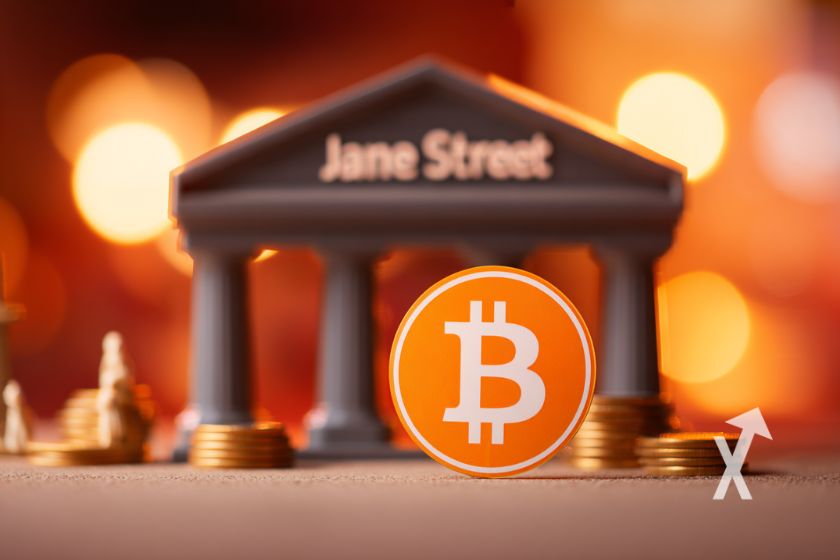 banque jane street avec un coin Bitcoin orange sur un fond orang&eacute;
