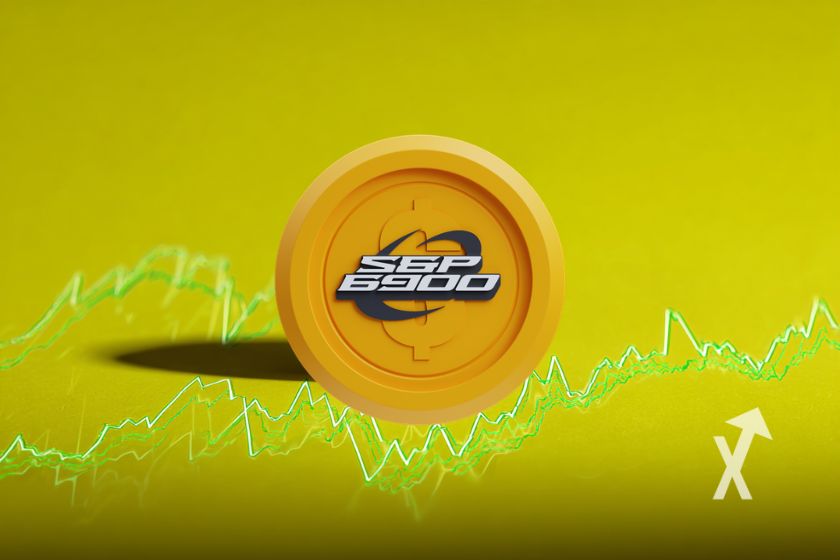 coin SPX6900 sur un fond jaune vert avec trendline en vert fluo