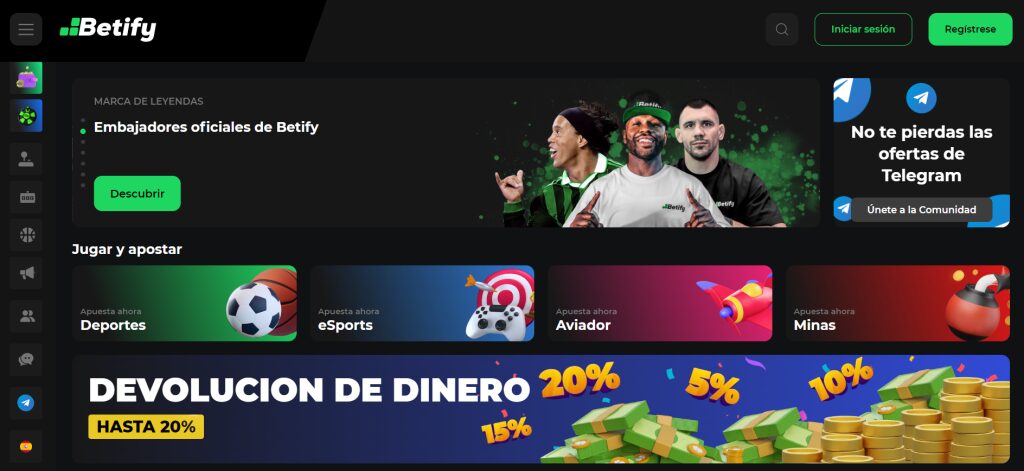 Captura de pantalla de la página de inicio betify cripto casino