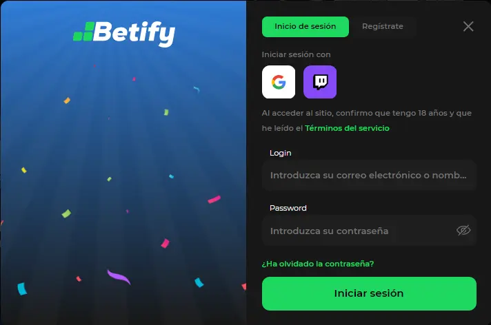 Captura de pantalla de la página de registro betify