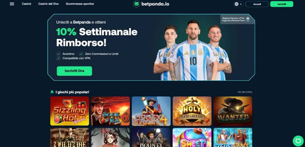 Captura de pantalla de la página de inicio betpanda casino