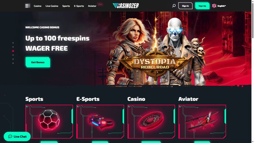 Captura de pantalla de la página de inicio casinozer site ES