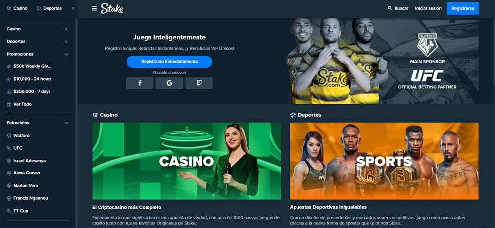Captura de pantalla de la página de inicio stake casino