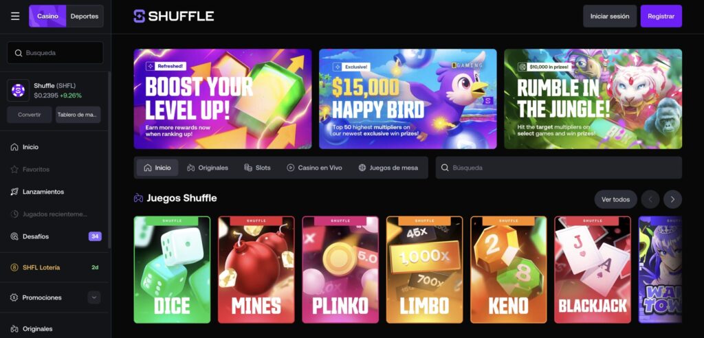 Guia y opiniones sobre Shuffle Casino