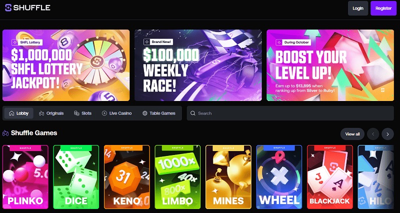 juegos disponibles en Shuffle casino