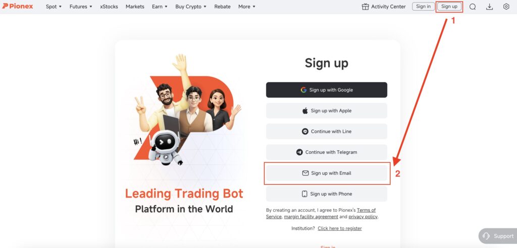 Pionnex creación cuenta