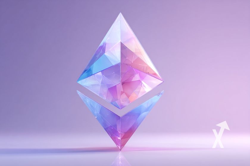 Cubierta de Ethereum con fondo Fusaka.