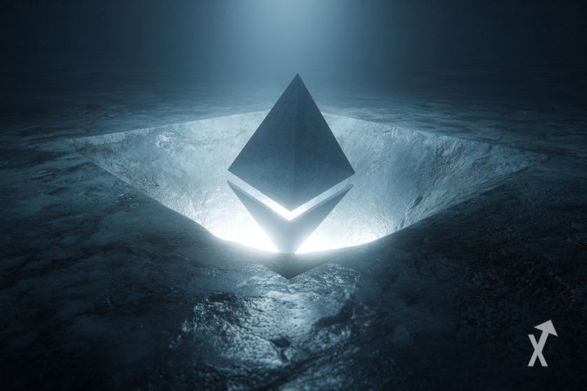 "Emblema de Ethereum, la criptomoneda."