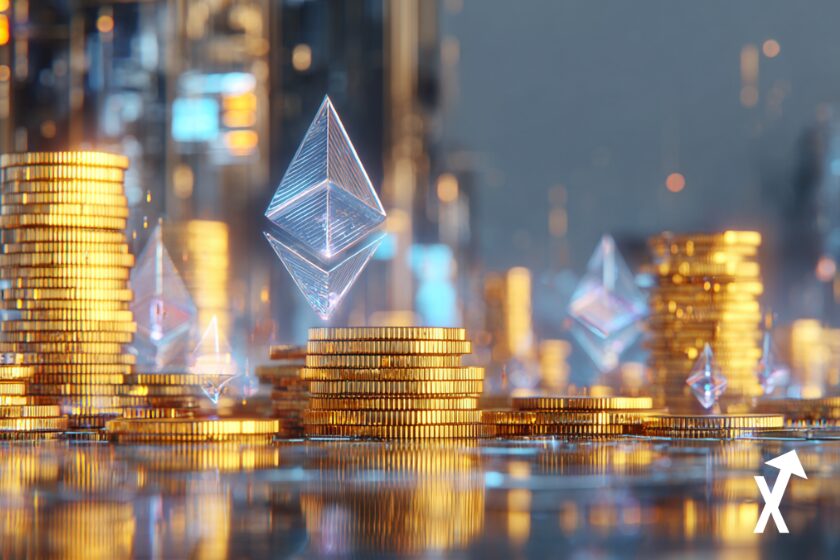 Ethereum ETH brillando en azul.