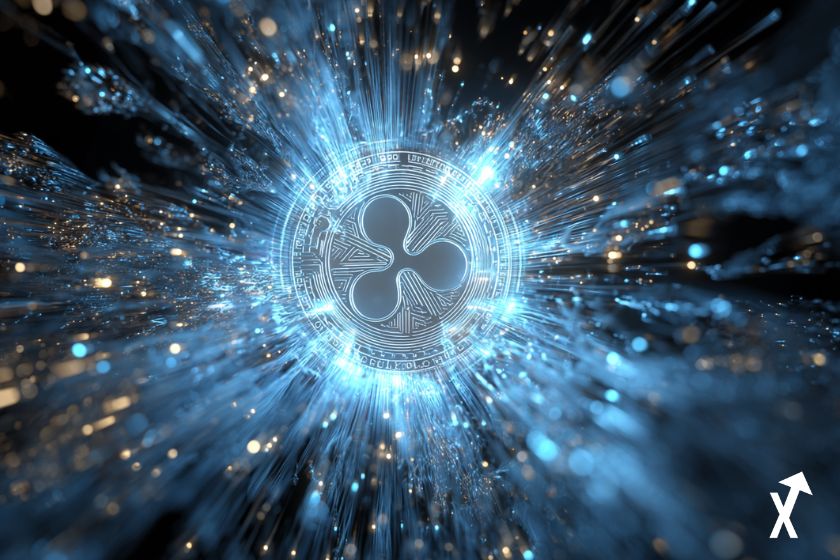 "Logo XRP brillando con explosión"