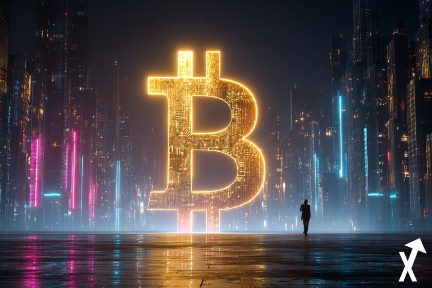 Donald Trump con Bitcoin de oro.