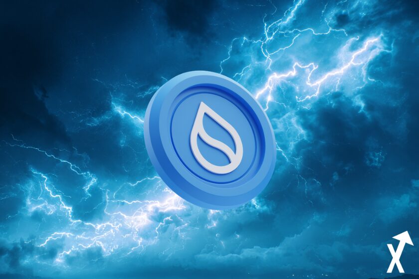 Moneda SUI cripto azul eléctrico.