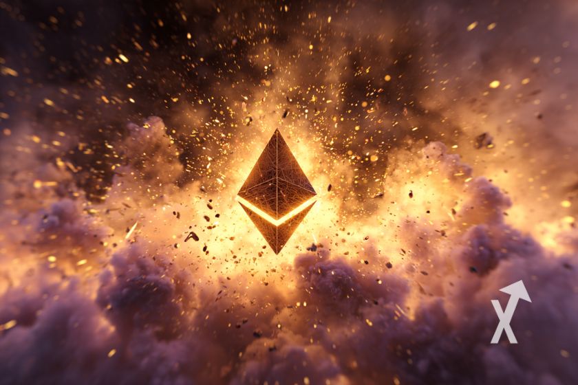 Imagen: Logo Ethereum 3D en universo.