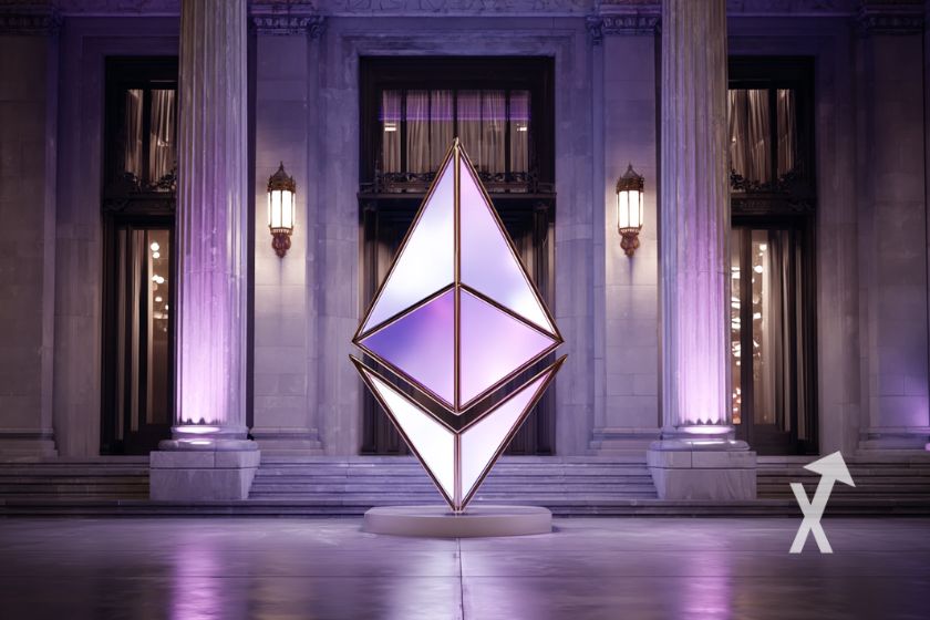 Logotipo ETH de ethereum, ambiente violeta.