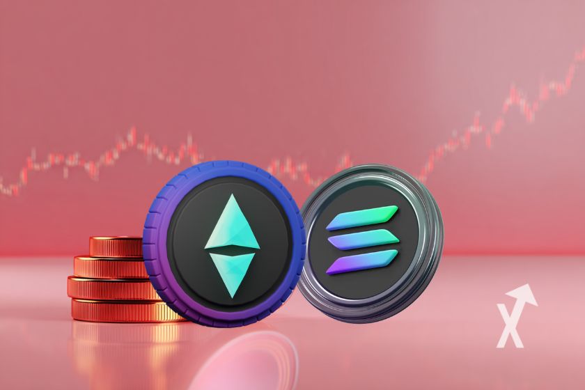 Criptomoneda Ethereum con gráfico de tendencia.