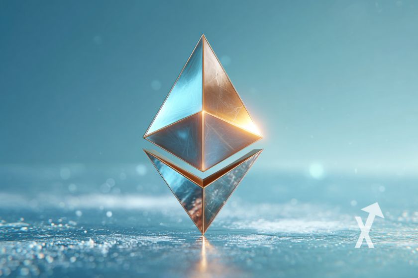 Logotipo de Ethereum en plata brillante.