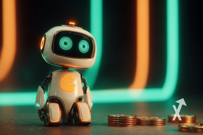 Robot IA blanco en sala digital.