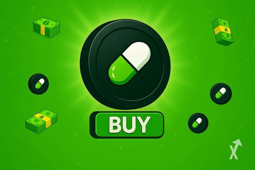 Tokens negros, billetes, botón compra, fuente verde.