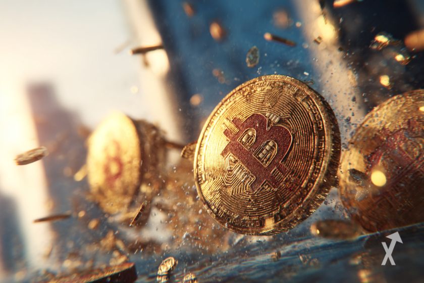 "Bitcoins cayendo al suelo, impacto"