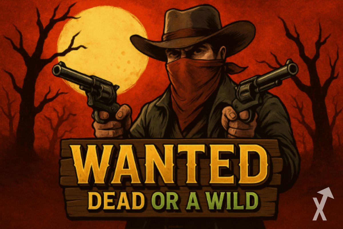 Portada del art&iacute;culo sobre el juego Wanted dead or a wild, con un bandido con dos pistolas sobre fondo rojo