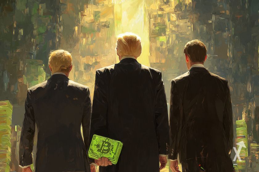 Donald Trump y sus hijos con bitcoins.