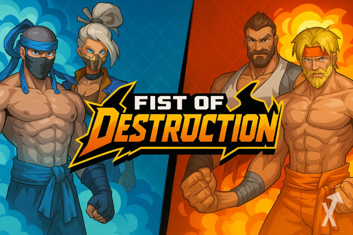 Portada del art&iacute;culo Fist of Destruction con un equipo de luchadores azules y otro naranja