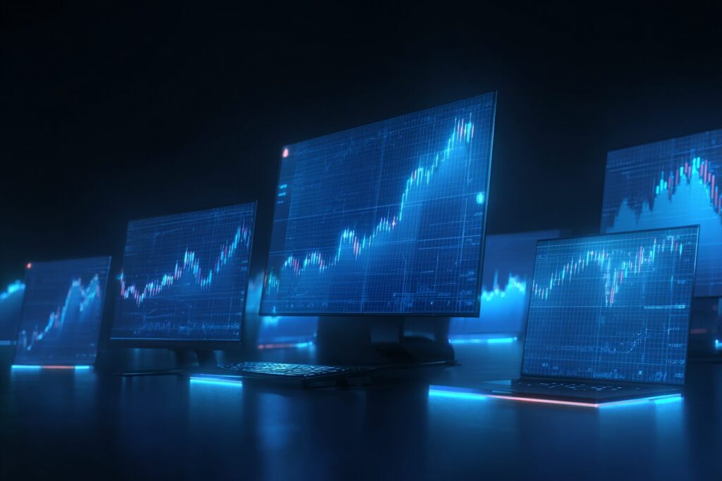 Estrategia copy trading varios ordenadores copiando trading charts azules