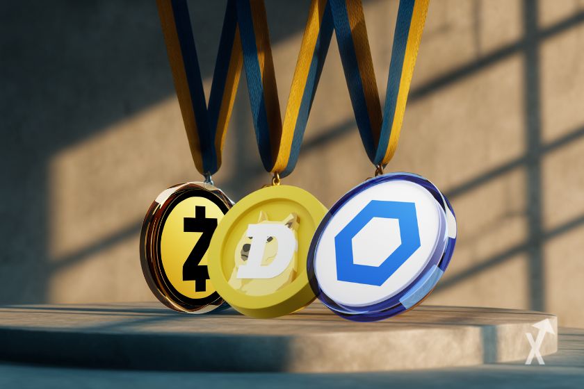 "Tokens de criptomonedas Zcash, Doge, LINK"